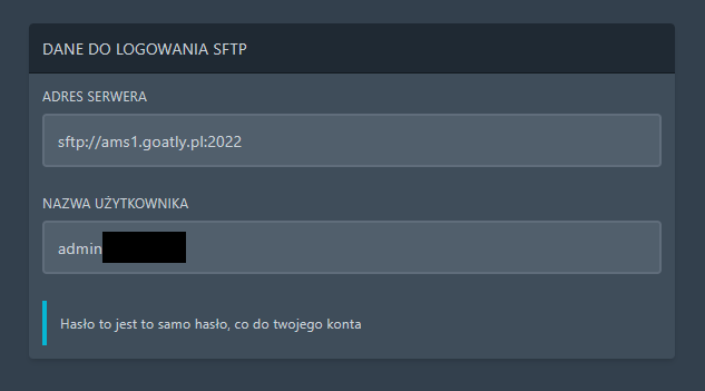 Dane do logowania SFTP