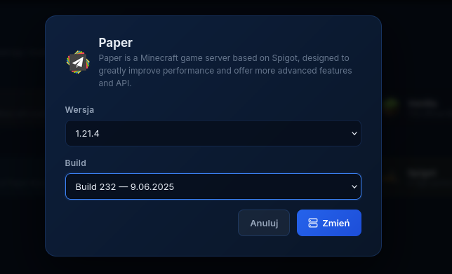 Wybierz silnik który cię interesuje, ustaw Wersje oraz Build